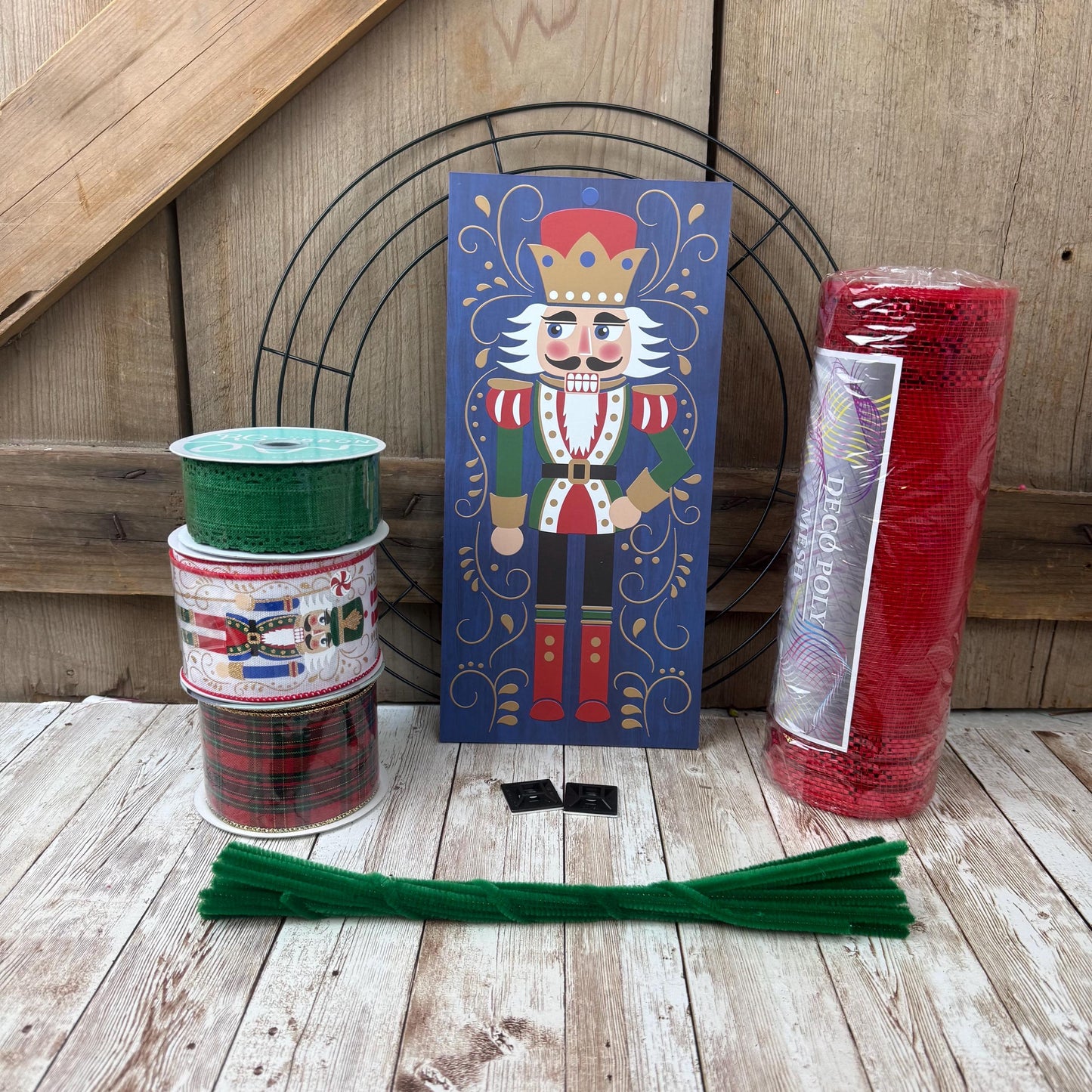 Nutcracker Wreath Kit, Thin Wreath Kit for Storm Door, Christmas DIY Decor, Holiday Front Door Decoration, Nutcracker Soldier Sign & Ribbon