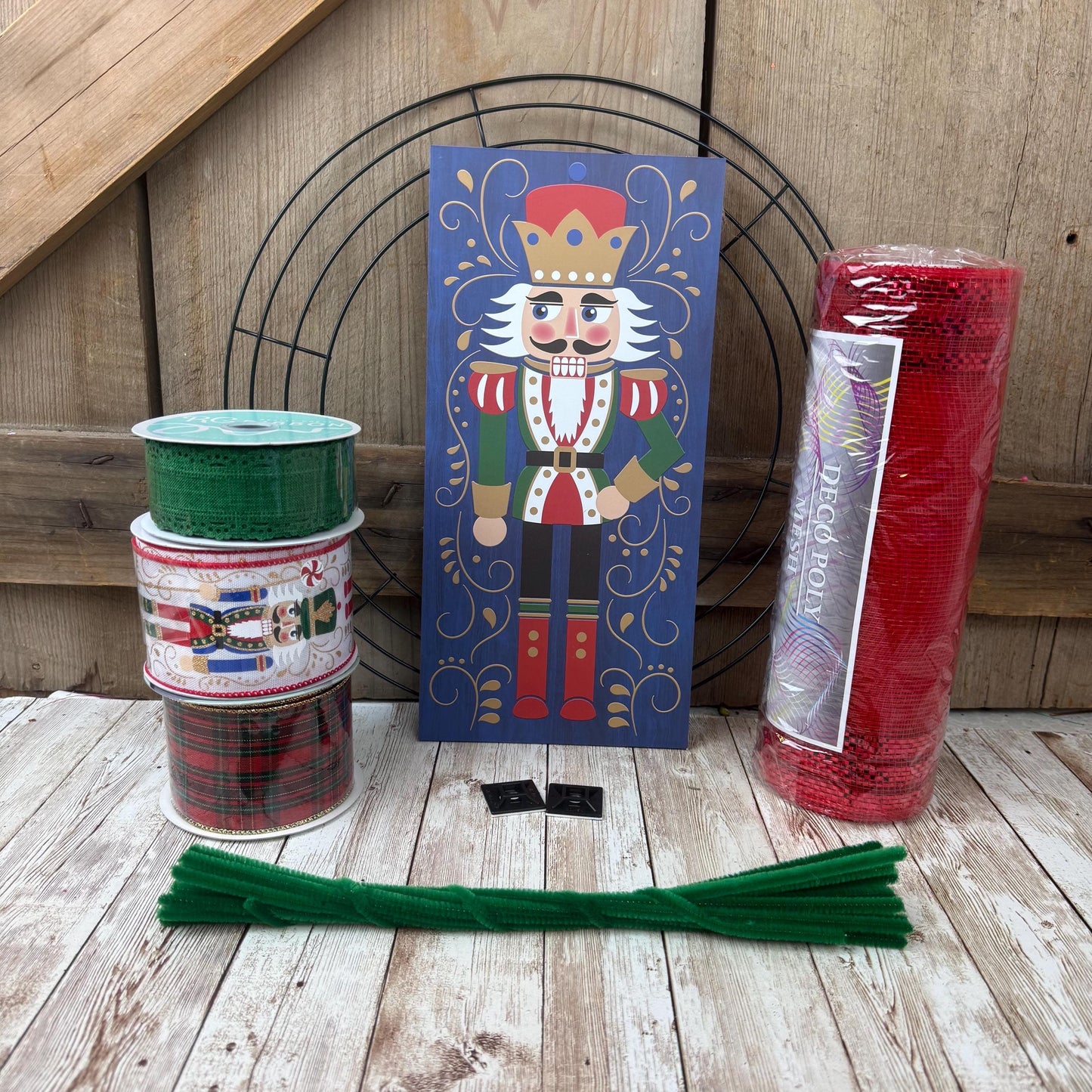 Nutcracker Wreath Kit, Thin Wreath Kit for Storm Door, Christmas DIY Decor, Holiday Front Door Decoration, Nutcracker Soldier Sign & Ribbon