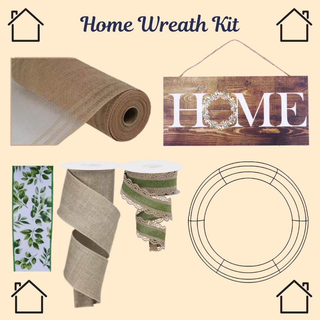 Home Thin Wreath Kit, DIY Beige Mesh Wreath Kit, Do It Yourself Everyday Wreath, HOME Front Door Decor Kit, Housewarming or Realtor Gift