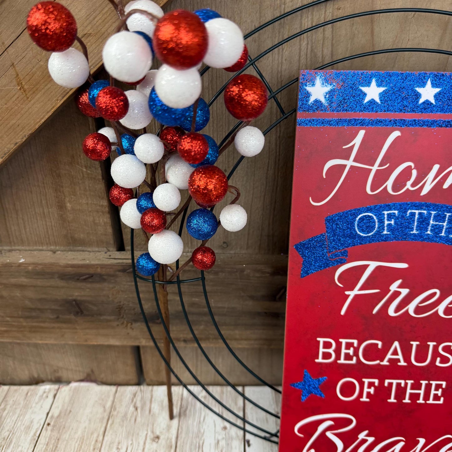 Patriotic Wreath Kit, Thin Red White and Blue Wreath Kit, Do It Yourself Fourth of July Wreath Kit, Memorial Day Ribbon Mesh and Sign Bundle