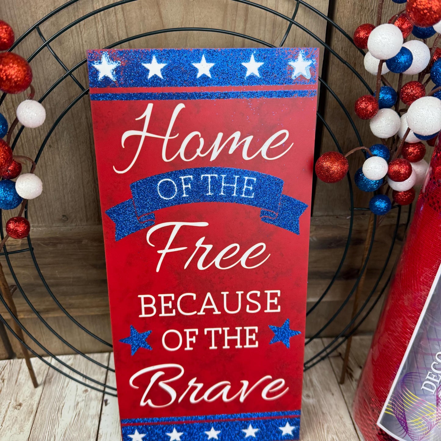 Patriotic Wreath Kit, Thin Red White and Blue Wreath Kit, Do It Yourself Fourth of July Wreath Kit, Memorial Day Ribbon Mesh and Sign Bundle
