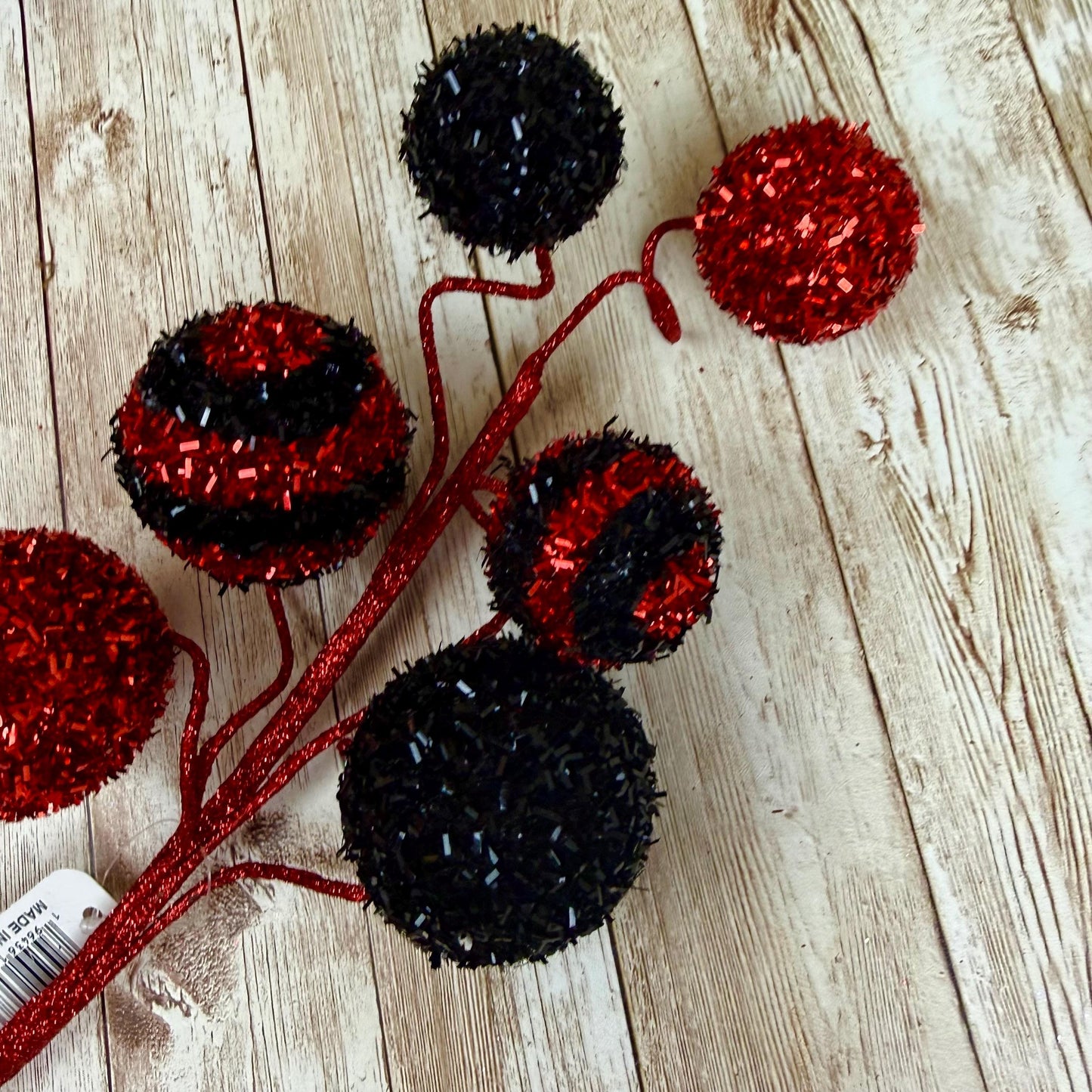 20" Red and Black Foil Ball Pick, Valentine’s Day Decor, Ball Spray for Wreath, Valentine Ball Spray, V-Cut Foil Solid & Stripe Balls Spray