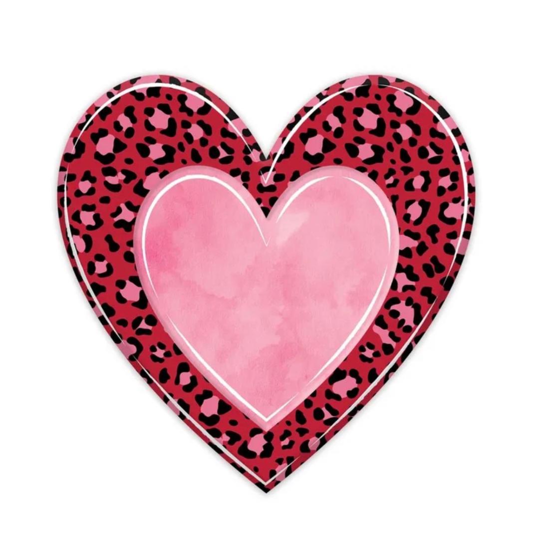 Leopard Print Heart Shaped Sign, Heart Door Hanger, Red and Pink Leopard Decoration, Romantic Glam Sign for Crafting, Wreathmaking Supplies