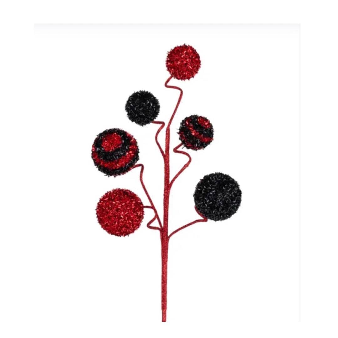 20" Red and Black Foil Ball Pick, Valentine’s Day Decor, Ball Spray for Wreath, Valentine Ball Spray, V-Cut Foil Solid & Stripe Balls Spray