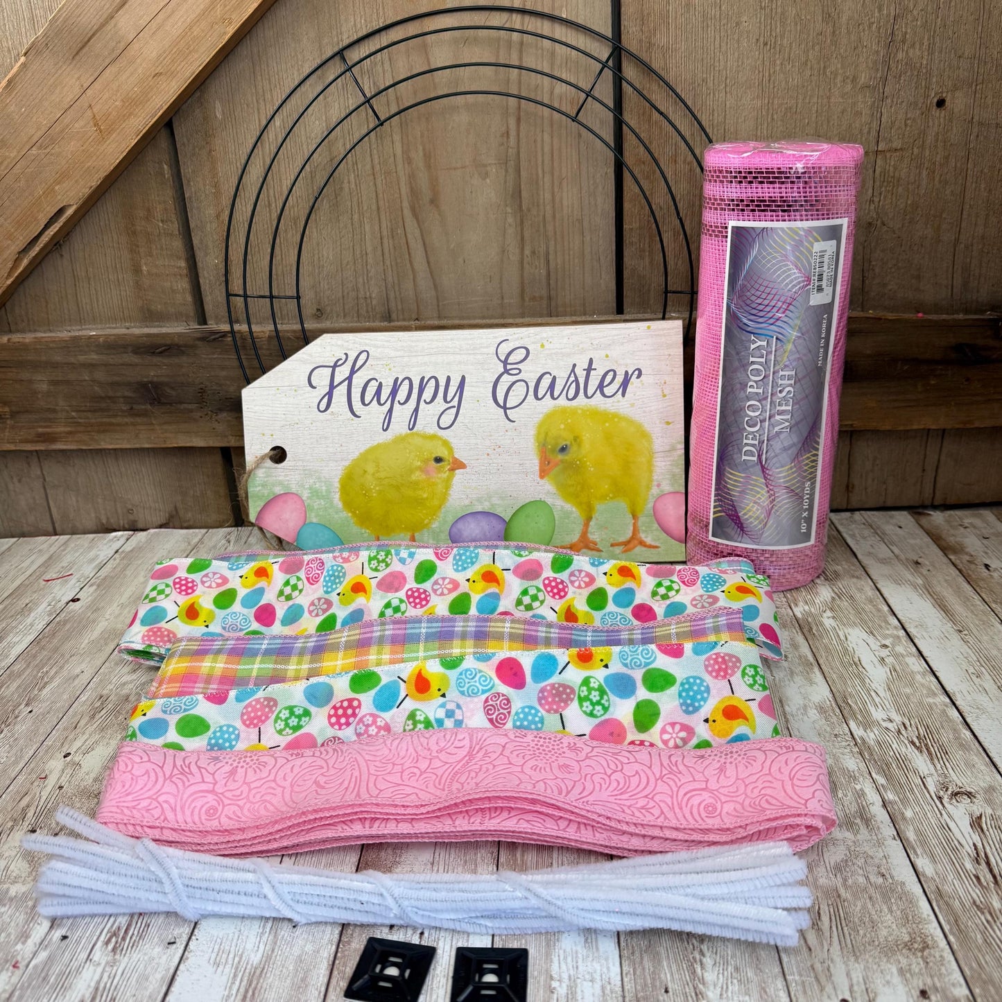 Thin Easter Chick Wreath Kit WITH VIDEO, Easter Wreath Kit, DIY Wall or Door Decor, Easter Sign Mesh & Ribbon Bundle, Easter Wall Decoration
