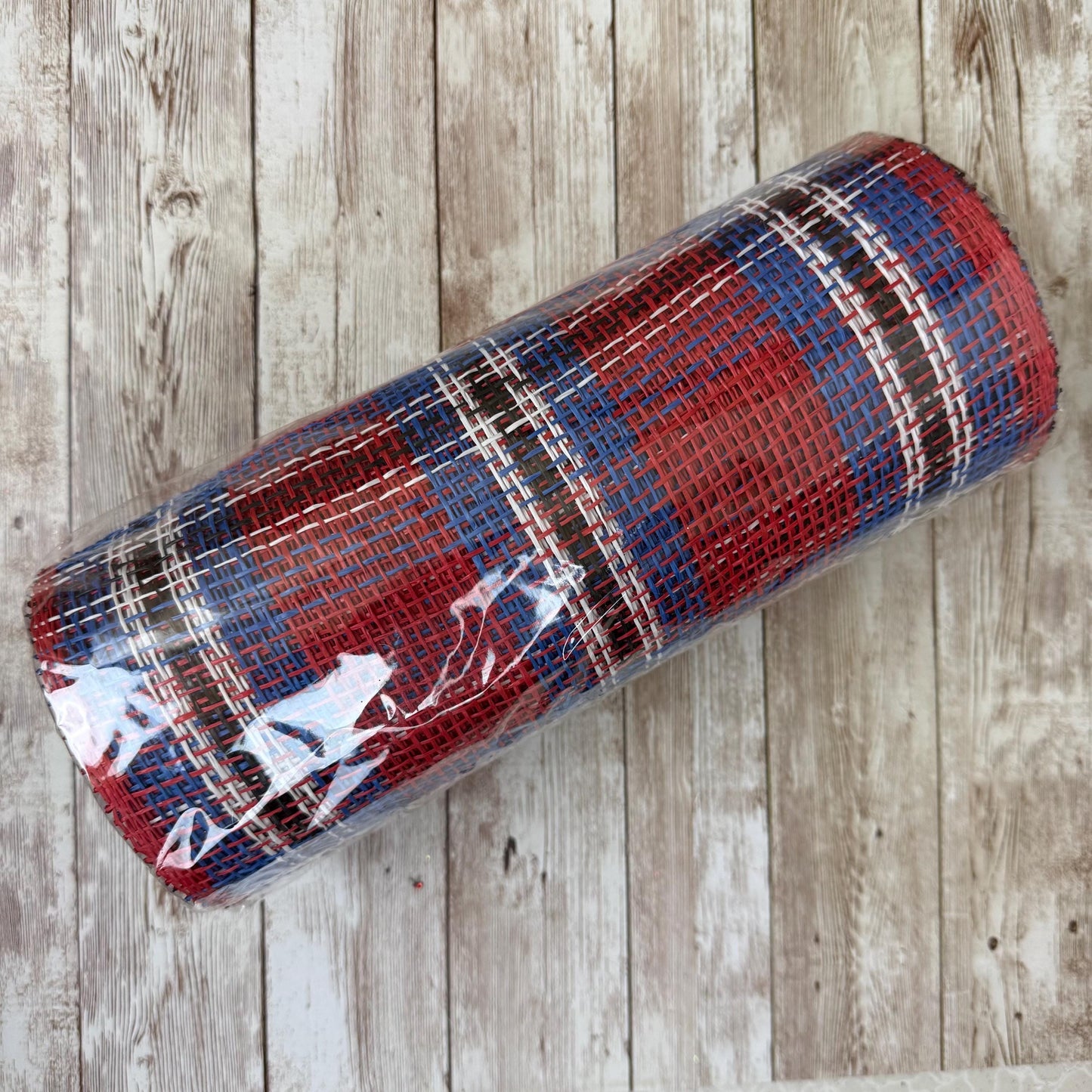 Poly Burlap Mesh, Red White Blue and Black Plaid Mesh, Wreathmaking Supply, Petal Wreath Mesh, Patriotic or Nutcracker Theme Decor, RP8146