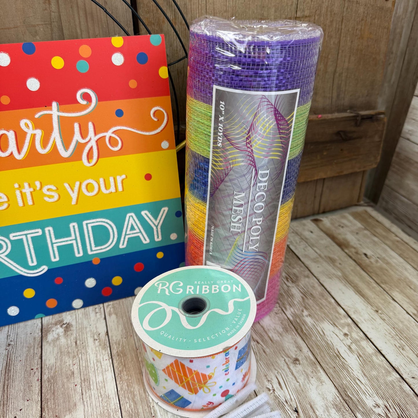 Birthday Wreath Kit, Thin Celebration Wreath Kit, DIY Party Like It’s Your Birthday Sign Mesh and Ribbon Bundle, Birthday Party Decoration