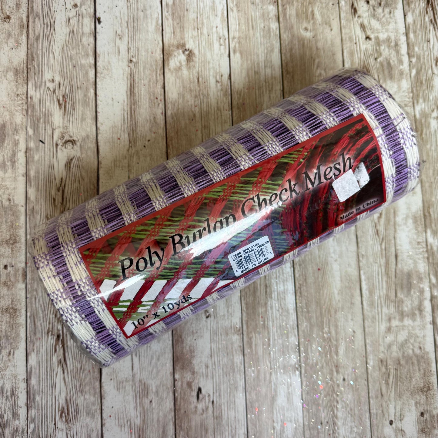 Cream and Lavender Poly Burlap Check Mesh: 10" x 10 yds Wreath Supply, Wreathmaking Mesh, Easter and Spring Pastel Mesh, Petal Wreath Ribbon