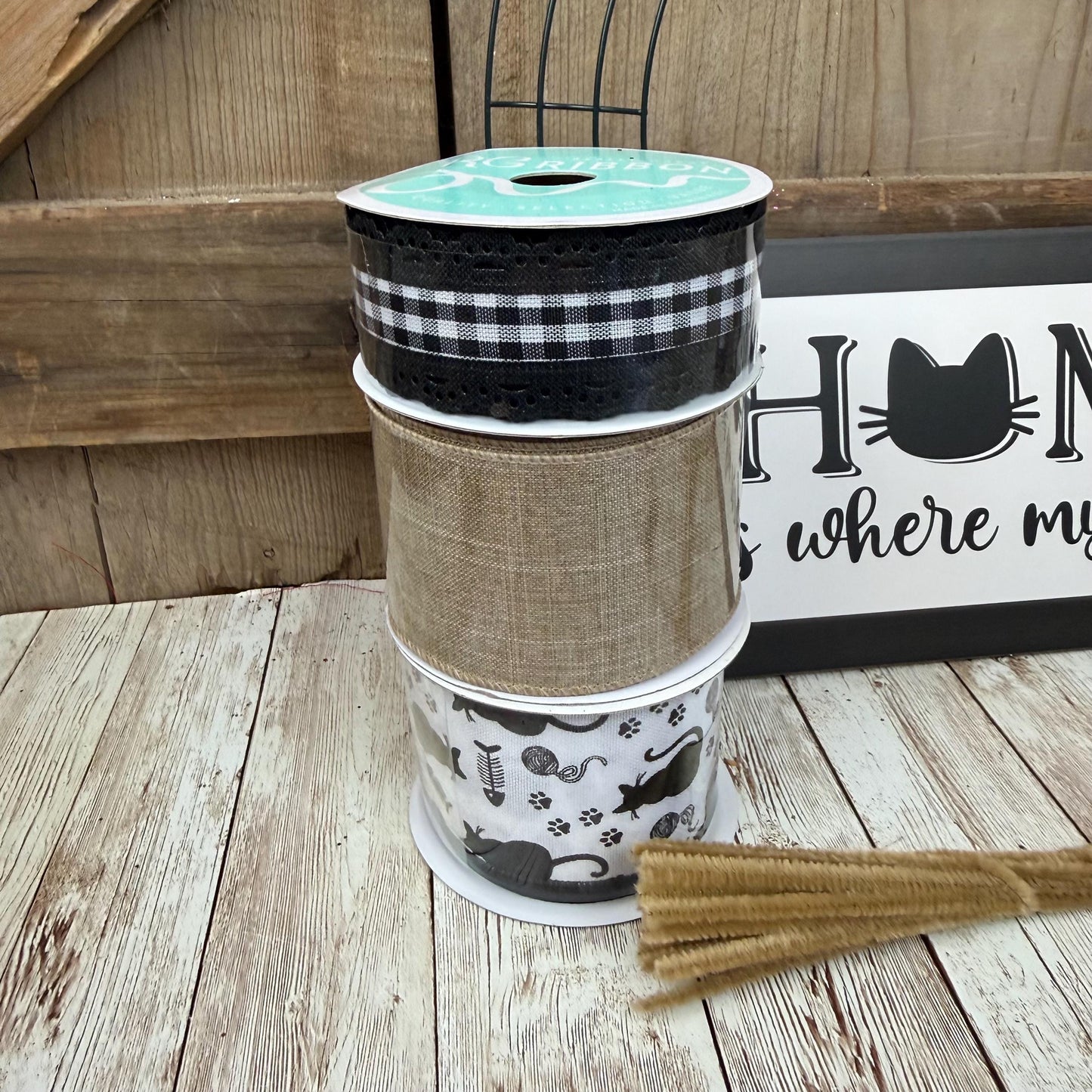 Cat Themed Thin Wreath Kit, Home Is Where My Cat Is, Farmhouse DIY Storm Door Wreath Kit, Cat Mom or Dad Gift, Kitty Decoration, Cat Decor