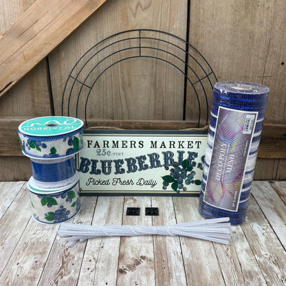 Blueberry Thin Wreath Kit, DIY Mesh Wreath Kit, Do It Yourself Everyday Wreath, Farmers Market Blueberries Front Door Decor, Door Decoration