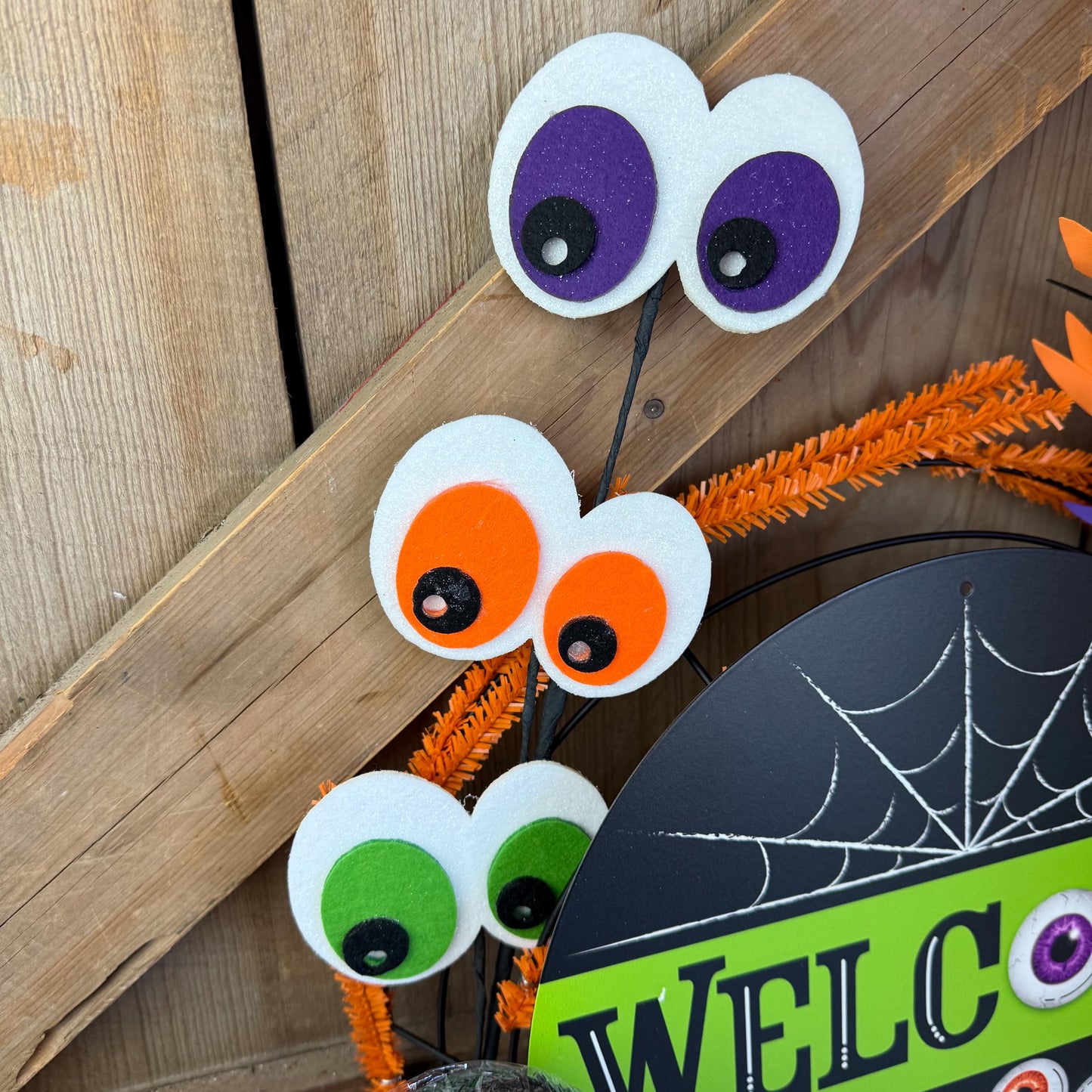 Welcome Eyeballs Halloween Wreath Kit, Large Halloween Wreath Kit, DIY Halloween Wreath Kit, Green Black Halloween Ribbon Mesh Sign Bundle