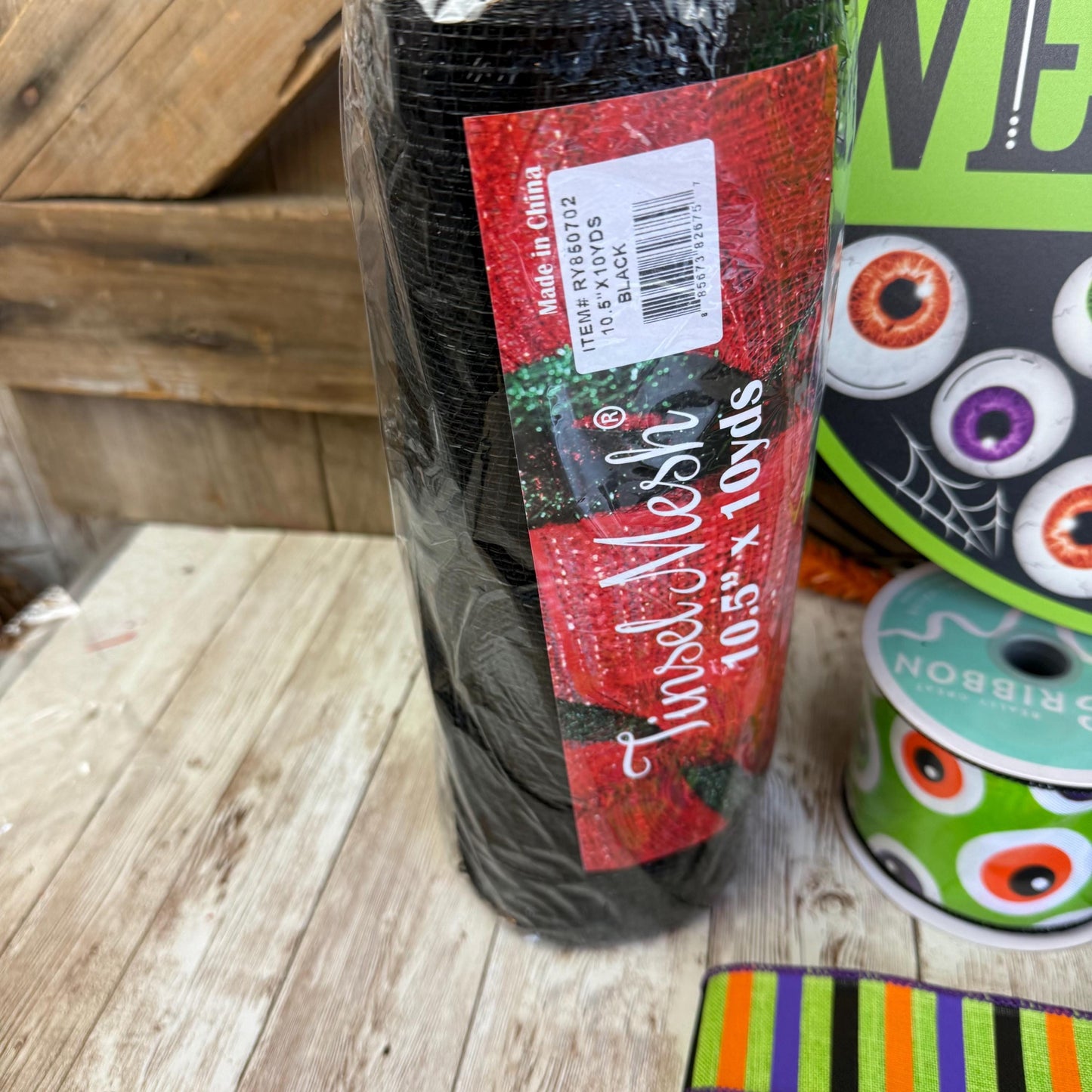 Welcome Eyeballs Halloween Wreath Kit, Large Halloween Wreath Kit, DIY Halloween Wreath Kit, Green Black Halloween Ribbon Mesh Sign Bundle