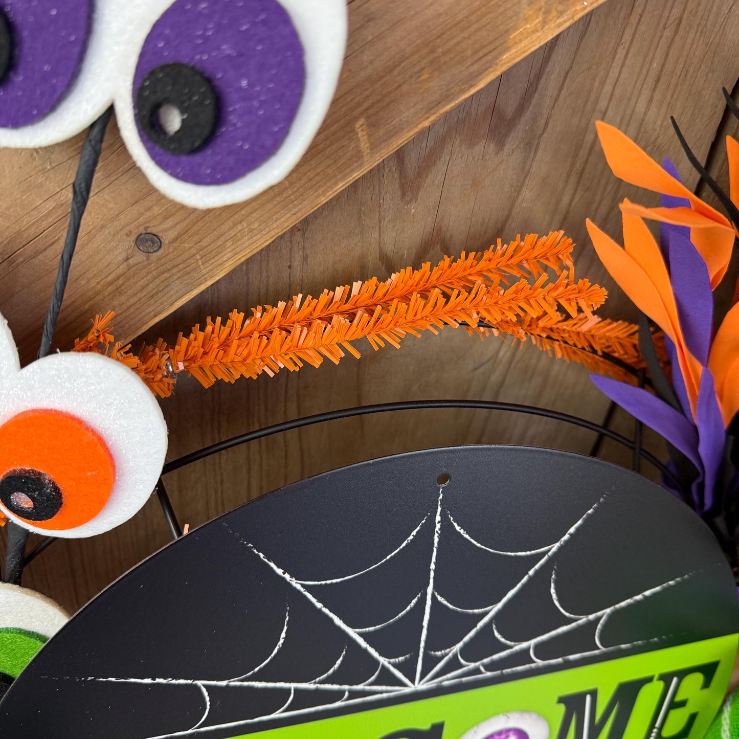 Welcome Eyeballs Halloween Wreath Kit, Large Halloween Wreath Kit, DIY Halloween Wreath Kit, Green Black Halloween Ribbon Mesh Sign Bundle