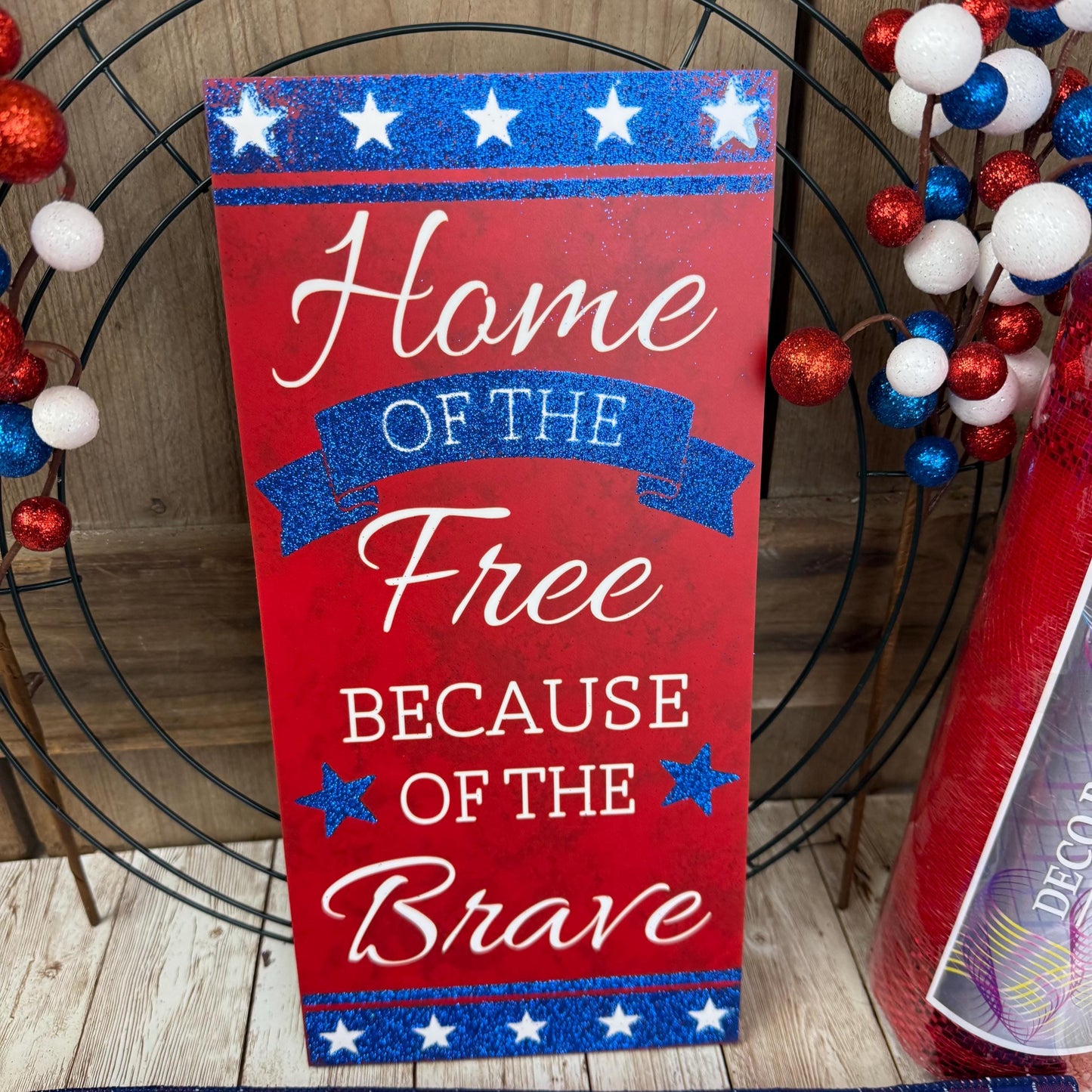 Patriotic Wreath Kit, Thin Red White and Blue Wreath Kit, Do It Yourself Fourth of July Wreath Kit, Memorial Day Ribbon Mesh and Sign Bundle
