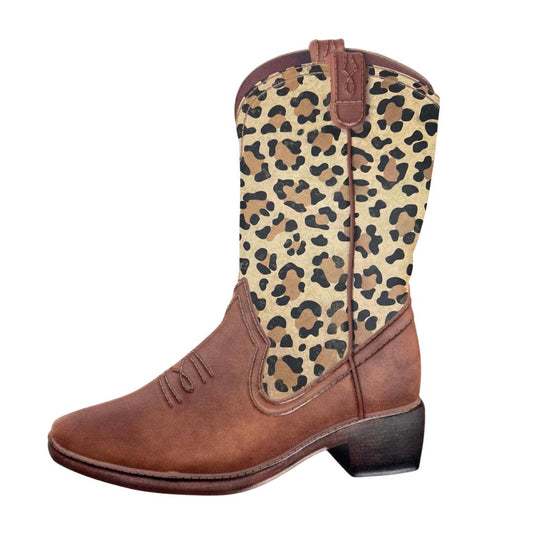 Leopard Print Western Cowboy Boot Sign 12.5”, Cowgirl Door Hanger, Leopard Print Decoration, Rustic Sign for Crafting, Wreathmaking Supplies