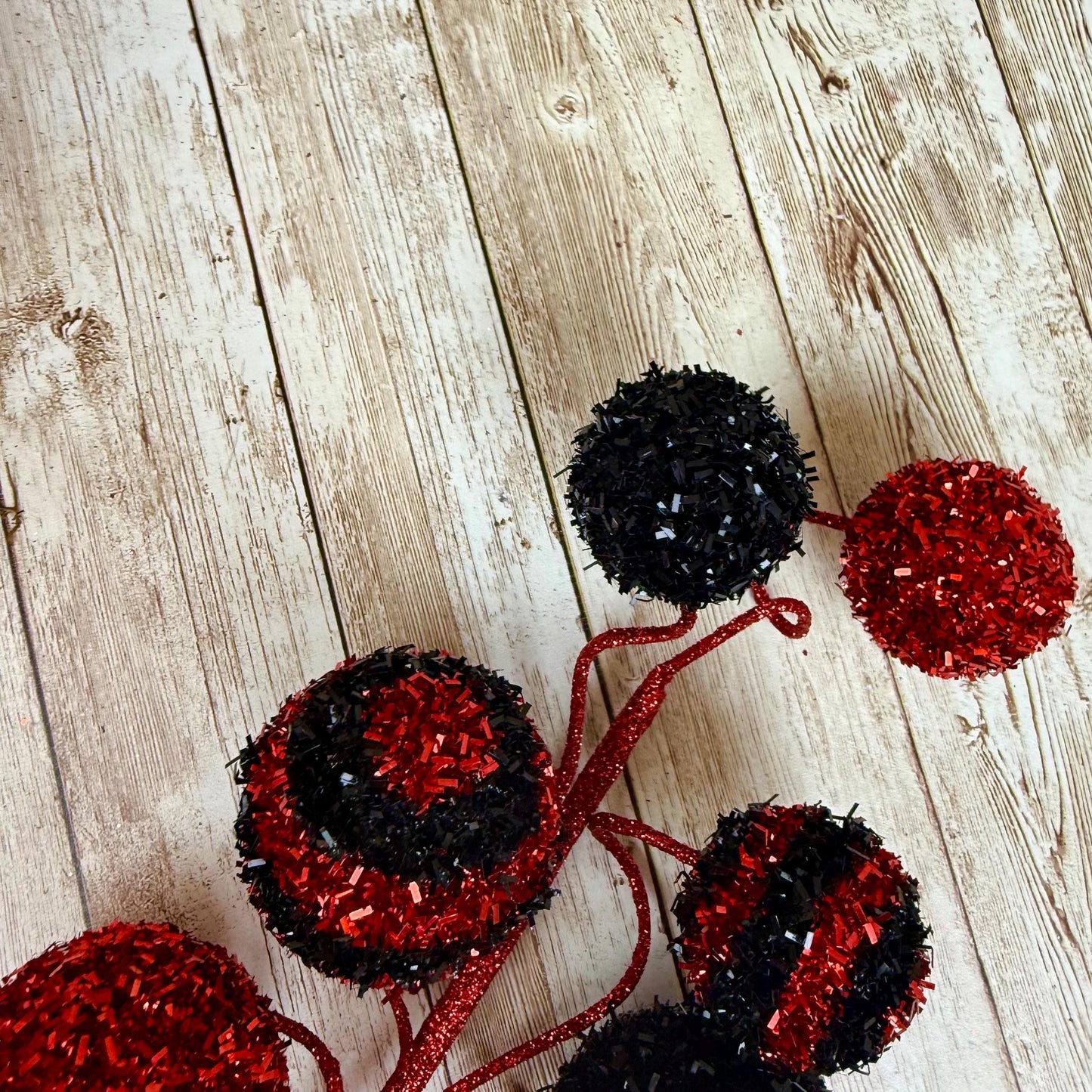 20" Red and Black Foil Ball Pick, Valentine’s Day Decor, Ball Spray for Wreath, Valentine Ball Spray, V-Cut Foil Solid & Stripe Balls Spray