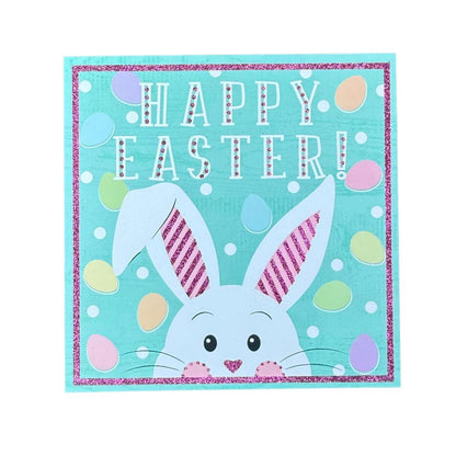 Happy Easter Sign, Pastel Bunny and Easter Eggs Wreath Sign, Mint Green Rabbit Door Hanger, Easter Bunny with Pink Glitter Ears Wall Decor