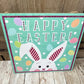 Happy Easter Sign, Pastel Bunny and Easter Eggs Wreath Sign, Mint Green Rabbit Door Hanger, Easter Bunny with Pink Glitter Ears Wall Decor