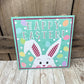 Happy Easter Sign, Pastel Bunny and Easter Eggs Wreath Sign, Mint Green Rabbit Door Hanger, Easter Bunny with Pink Glitter Ears Wall Decor