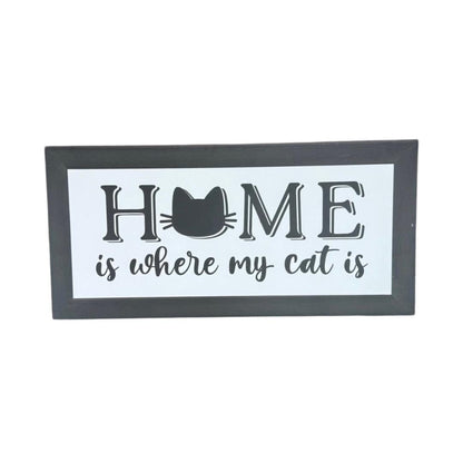 Home is Where My Cat Is Sign, Pet Love Wreath Sign, Cat Door Hanger, Feline Wall Decor, Black Kitty Wall Decoration, Cat Mom or Dad Gift