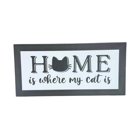 Home is Where My Cat Is Sign, Pet Love Wreath Sign, Cat Door Hanger, Feline Wall Decor, Black Kitty Wall Decoration, Cat Mom or Dad Gift