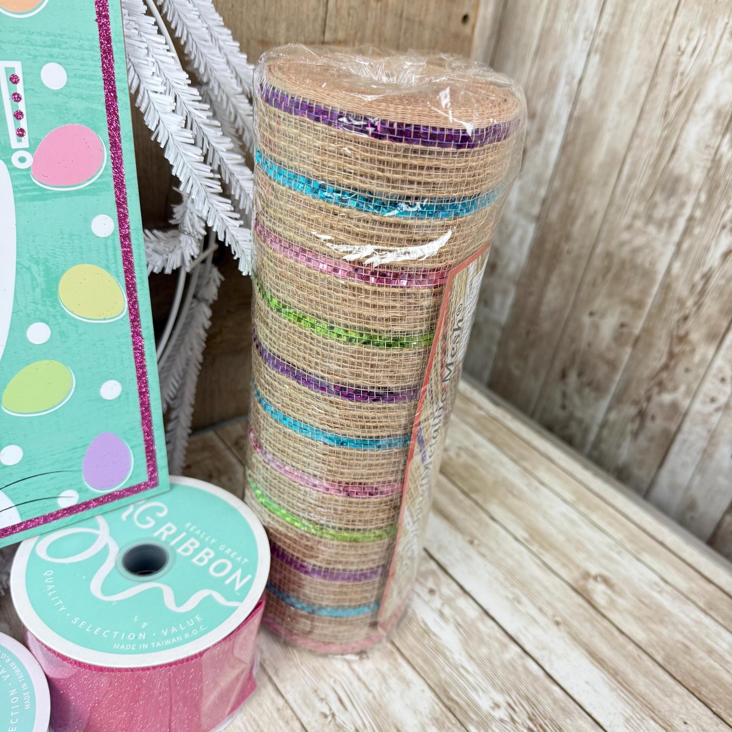 Large Easter Wreath Kit, Pink Pickup Truck Easter’s on It’s Way Wreath Kit, Do It Yourself Wreath Kit, Easter Pink & White Ribbon Mesh Sign