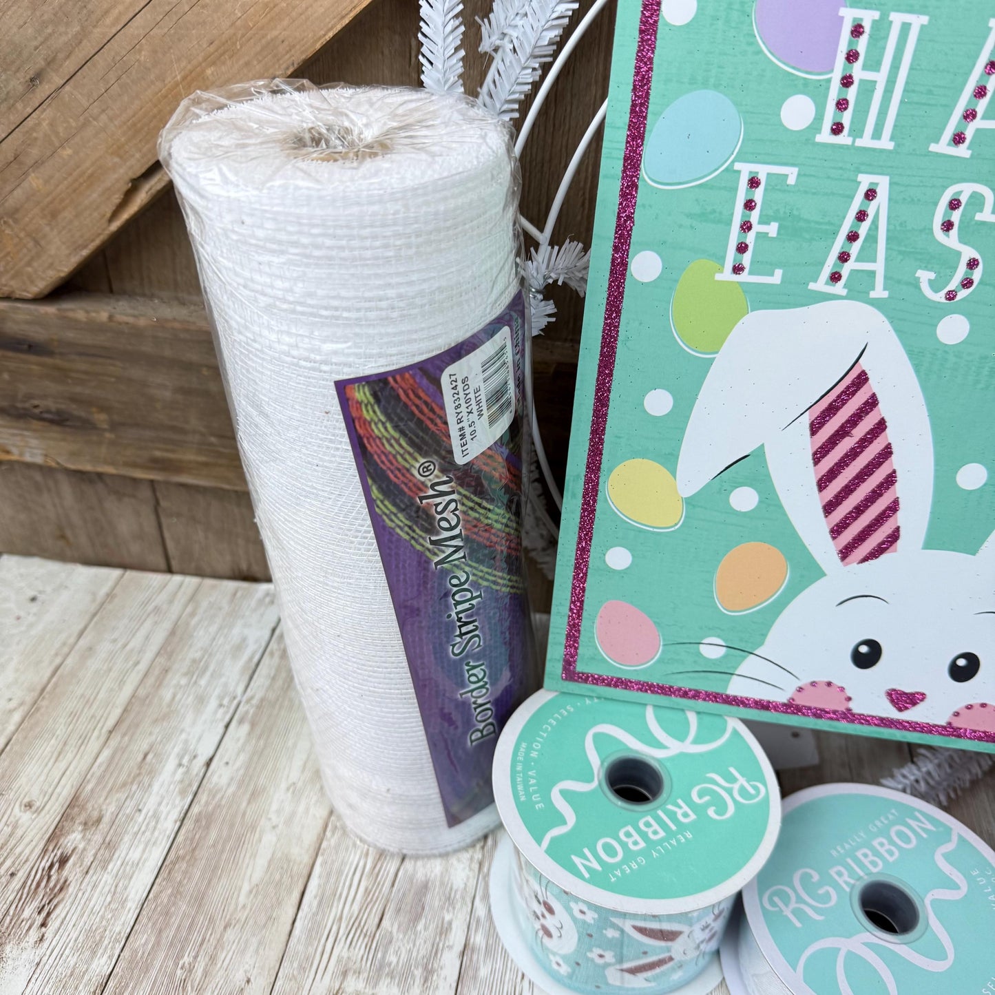 Large Easter Wreath Kit, Pink Pickup Truck Easter’s on It’s Way Wreath Kit, Do It Yourself Wreath Kit, Easter Pink & White Ribbon Mesh Sign