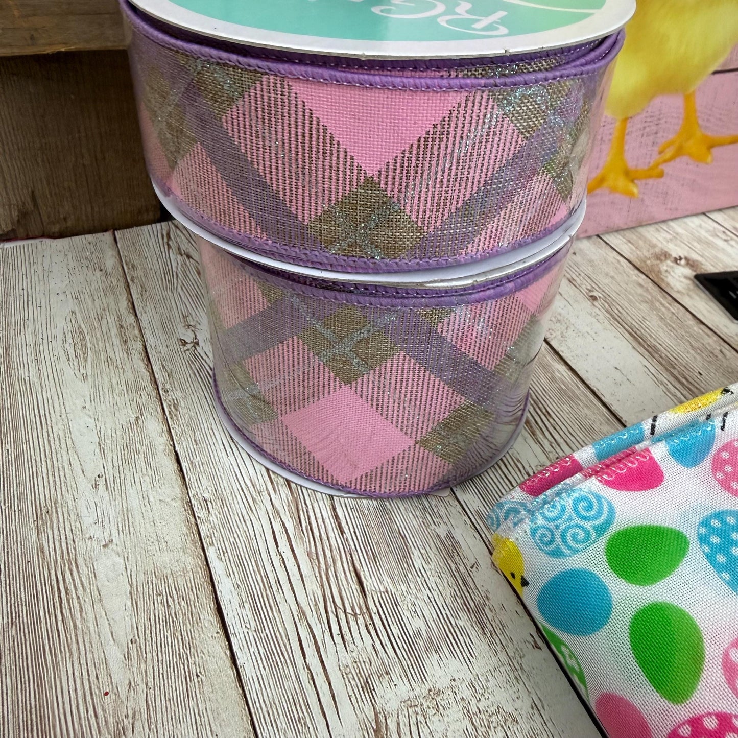 Easter Wreath Kit, Thin Easter Chick Wreath Kit, DIY Wall or Door Decor, Easter Sign Mesh and Ribbon Bundle, Pink Easter Egg Wall Decoration
