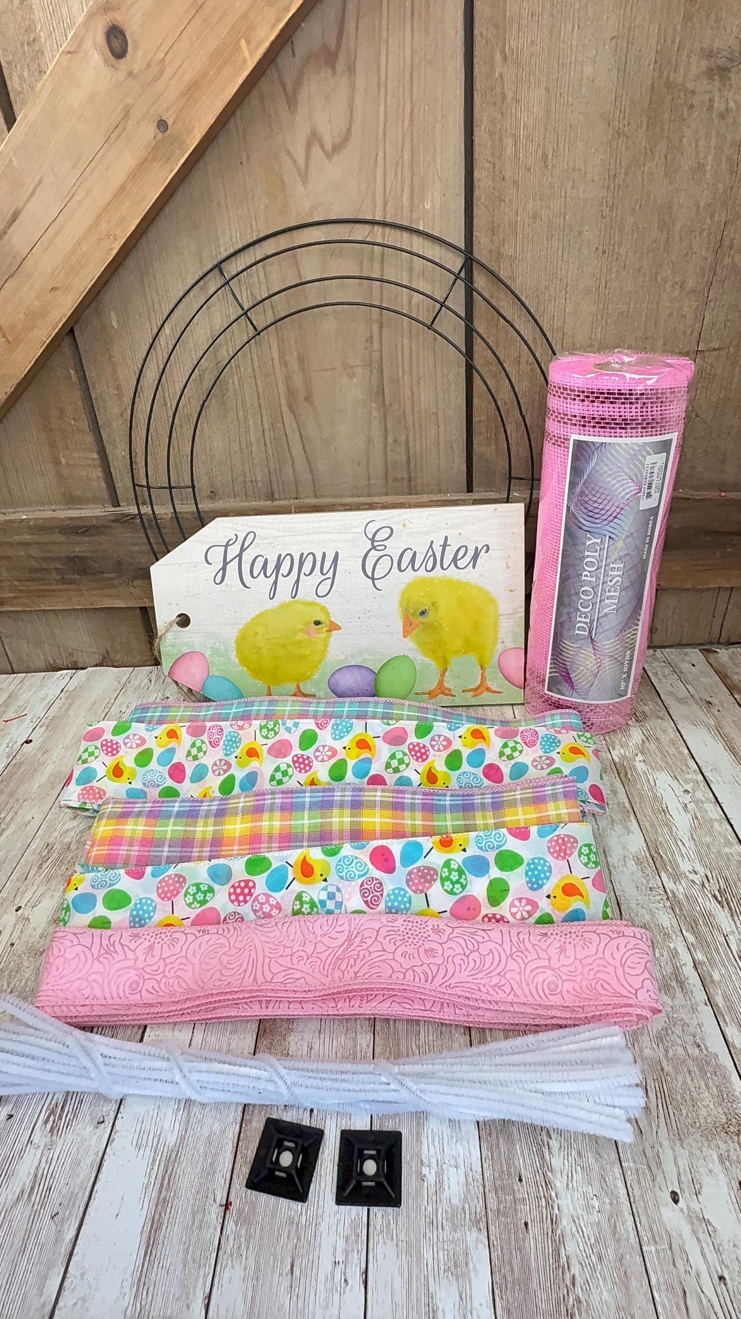 Thin Easter Chick Wreath Kit WITH VIDEO, Easter Wreath Kit, DIY Wall or Door Decor, Easter Sign Mesh & Ribbon Bundle, Easter Wall Decoration