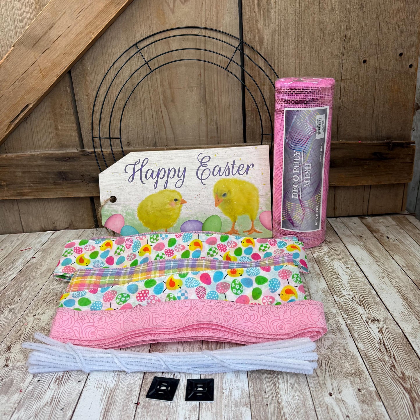 Thin Easter Chick Wreath Kit WITH VIDEO, Easter Wreath Kit, DIY Wall or Door Decor, Easter Sign Mesh & Ribbon Bundle, Easter Wall Decoration