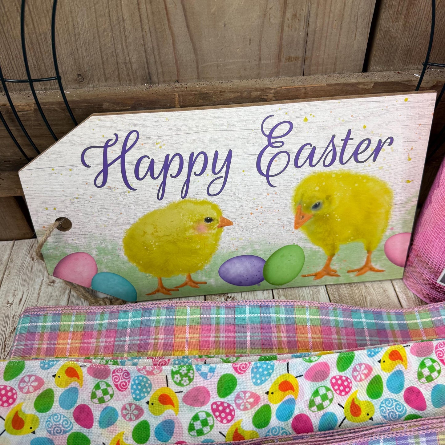 Thin Easter Chick Wreath Kit WITH VIDEO, Easter Wreath Kit, DIY Wall or Door Decor, Easter Sign Mesh & Ribbon Bundle, Easter Wall Decoration