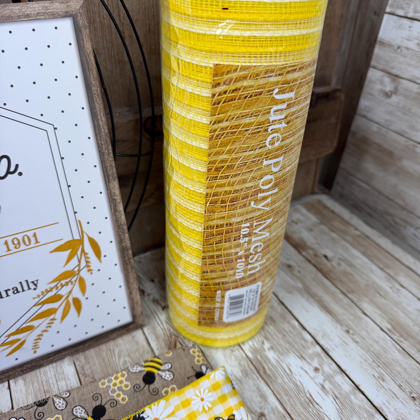 Honey Bee & Co Wreath Kit WITH VIDEO, Do It Yourself Thin Wreath Kit, Yellow and Beige Bee Ribbon Mesh Sign Bundle, DIY Spring Summer Decor