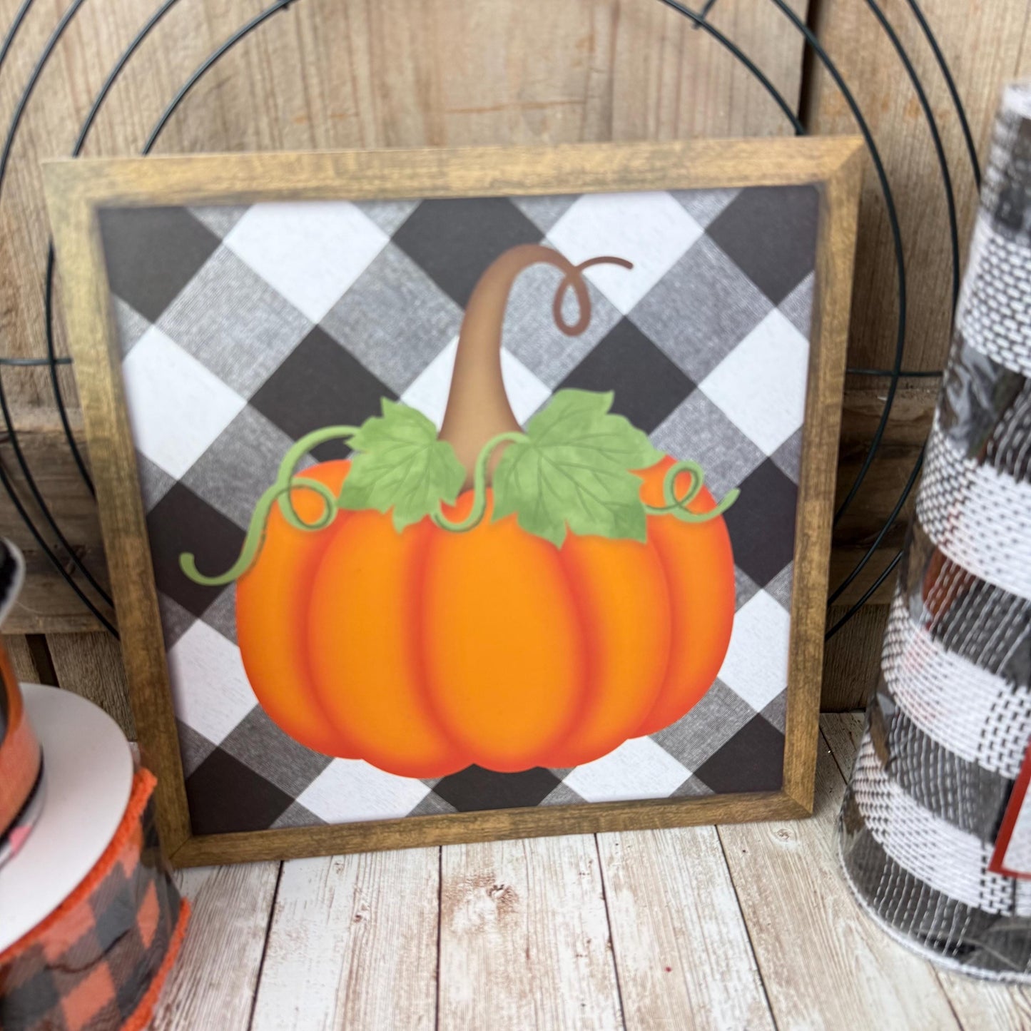 Halloween Wreath Kit, DIY Thin Fall Wreath Kit, Pumpkin Front Foor Decor, Rustic Farmhouse Door Hanger Kit, Orange Black White DIY Wreath