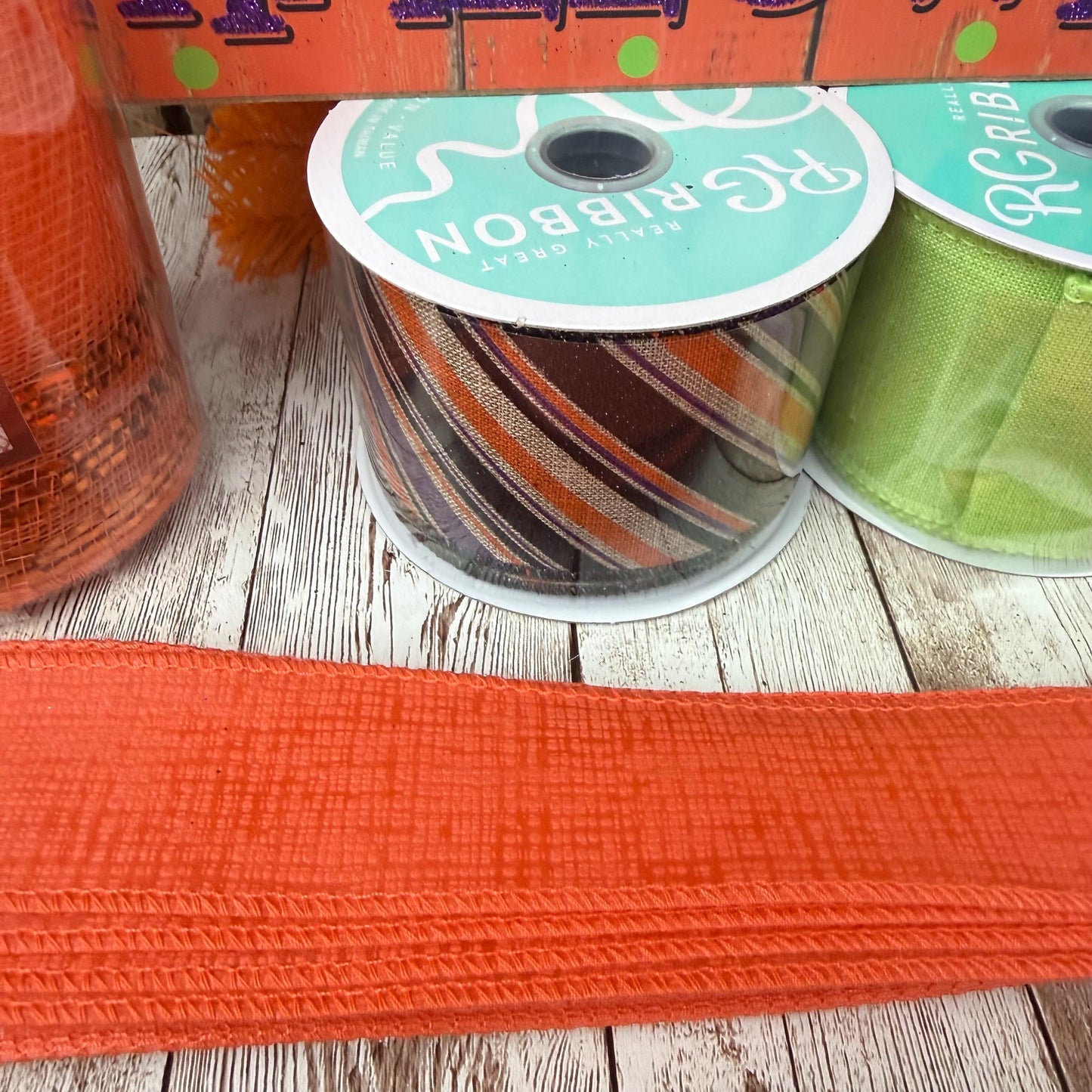 Large Happy Halloween Wreath Kit, Pumpkin Mesh Wreath Kit, DIY Halloween Front Door Decor, Orange Purple and Green Ribbon Mesh Sign Bundle