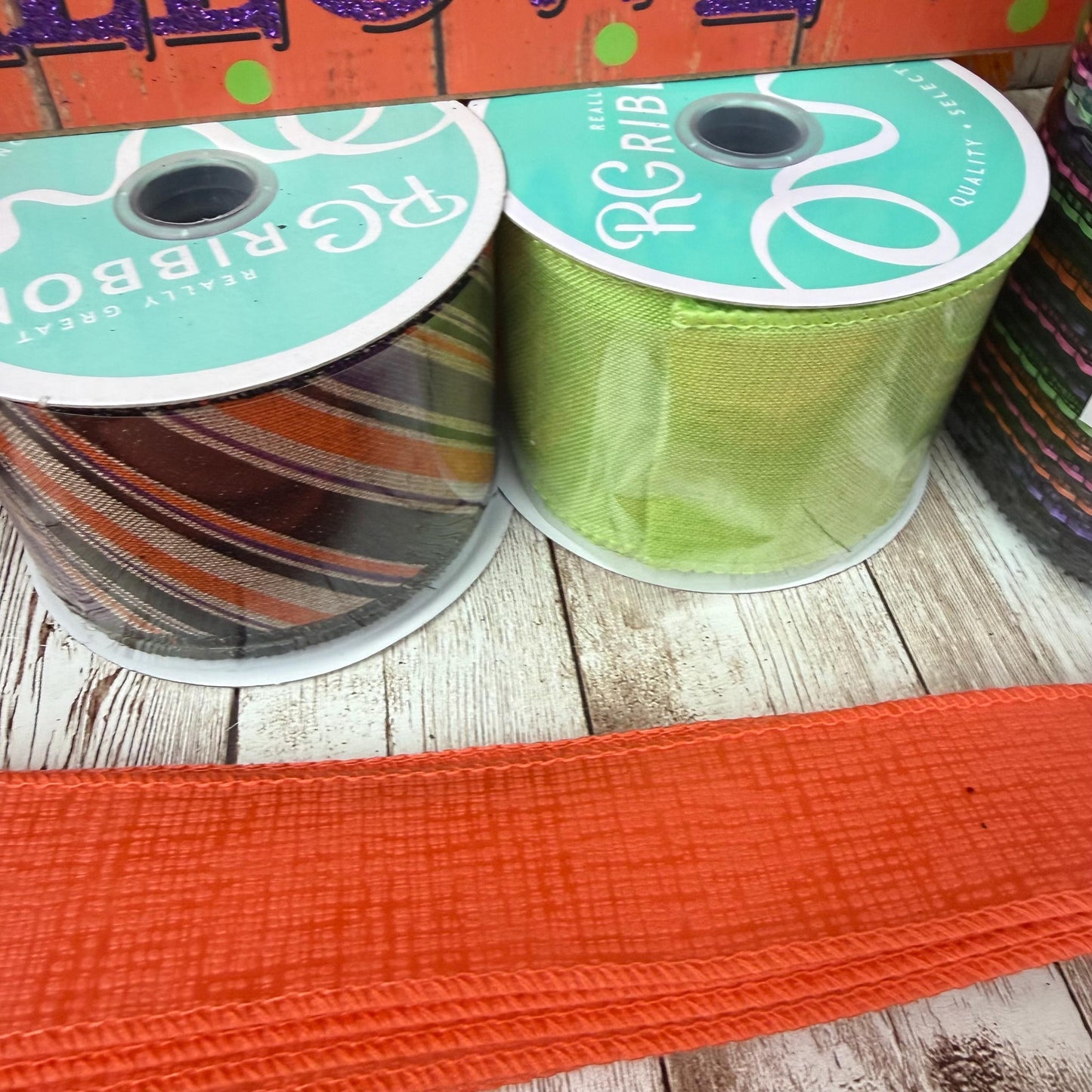 Large Happy Halloween Wreath Kit, Pumpkin Mesh Wreath Kit, DIY Halloween Front Door Decor, Orange Purple and Green Ribbon Mesh Sign Bundle