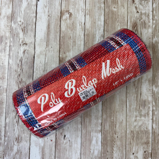 Poly Burlap Mesh, Red White Blue and Black Plaid Mesh, Wreathmaking Supply, Petal Wreath Mesh, Patriotic or Nutcracker Theme Decor, RP8146