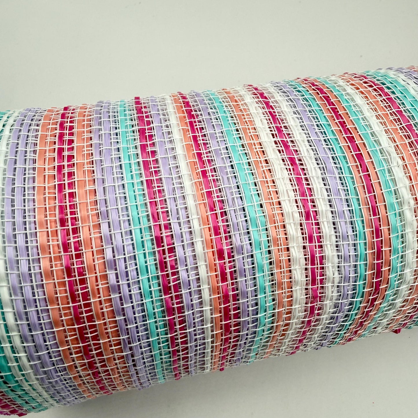 10” by 10 Yards Vertical Multicolor Stripe Mesh: Pink Fuschia Lavender Blue White, Wreathmaking Supplies, RE1369XY