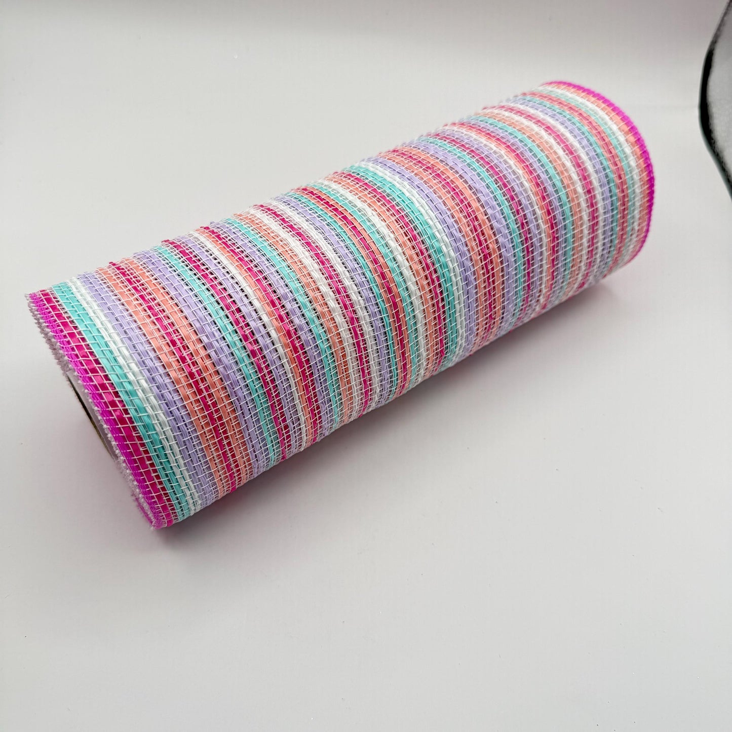 10” by 10 Yards Vertical Multicolor Stripe Mesh: Pink Fuschia Lavender Blue White, Wreathmaking Supplies, RE1369XY