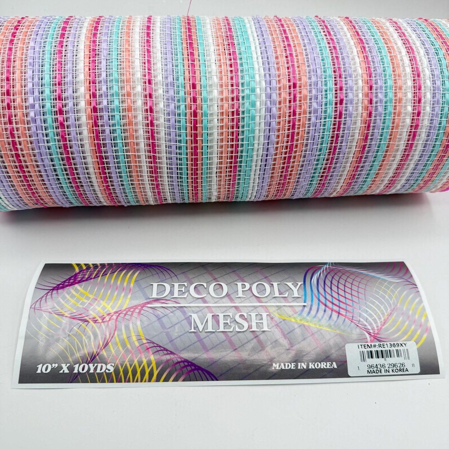 10” by 10 Yards Vertical Multicolor Stripe Mesh: Pink Fuschia Lavender Blue White, Wreathmaking Supplies, RE1369XY