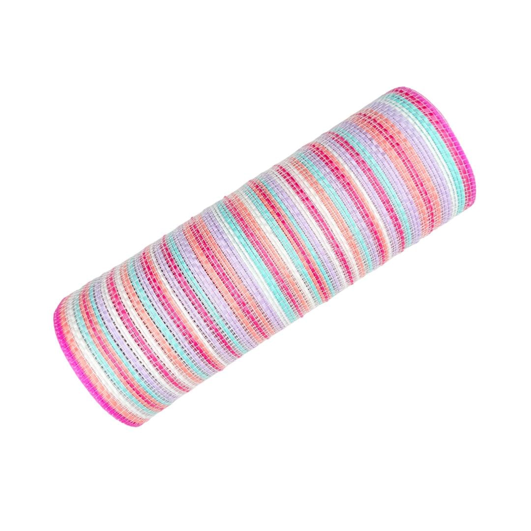 10” by 10 Yards Vertical Multicolor Stripe Mesh: Pink Fuschia Lavender Blue White, Wreathmaking Supplies, RE1369XY