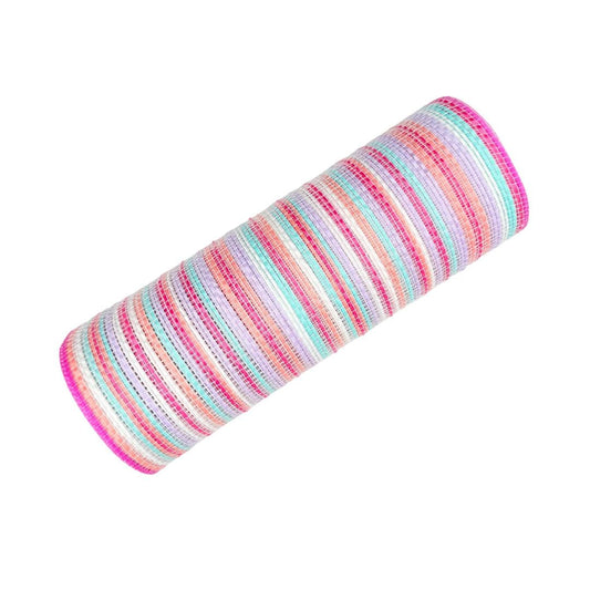 10” by 10 Yards Vertical Multicolor Stripe Mesh: Pink Fuschia Lavender Blue White, Wreathmaking Supplies, RE1369XY