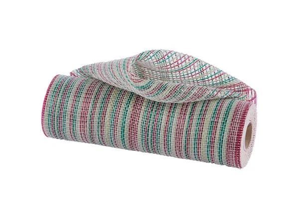 10” by 10 Yards Vertical Multicolor Stripe Mesh: Burgundy Hunter Sage Green and Cream,  Wreathmaking Supplies, Christmas Mesh, RE1369YH