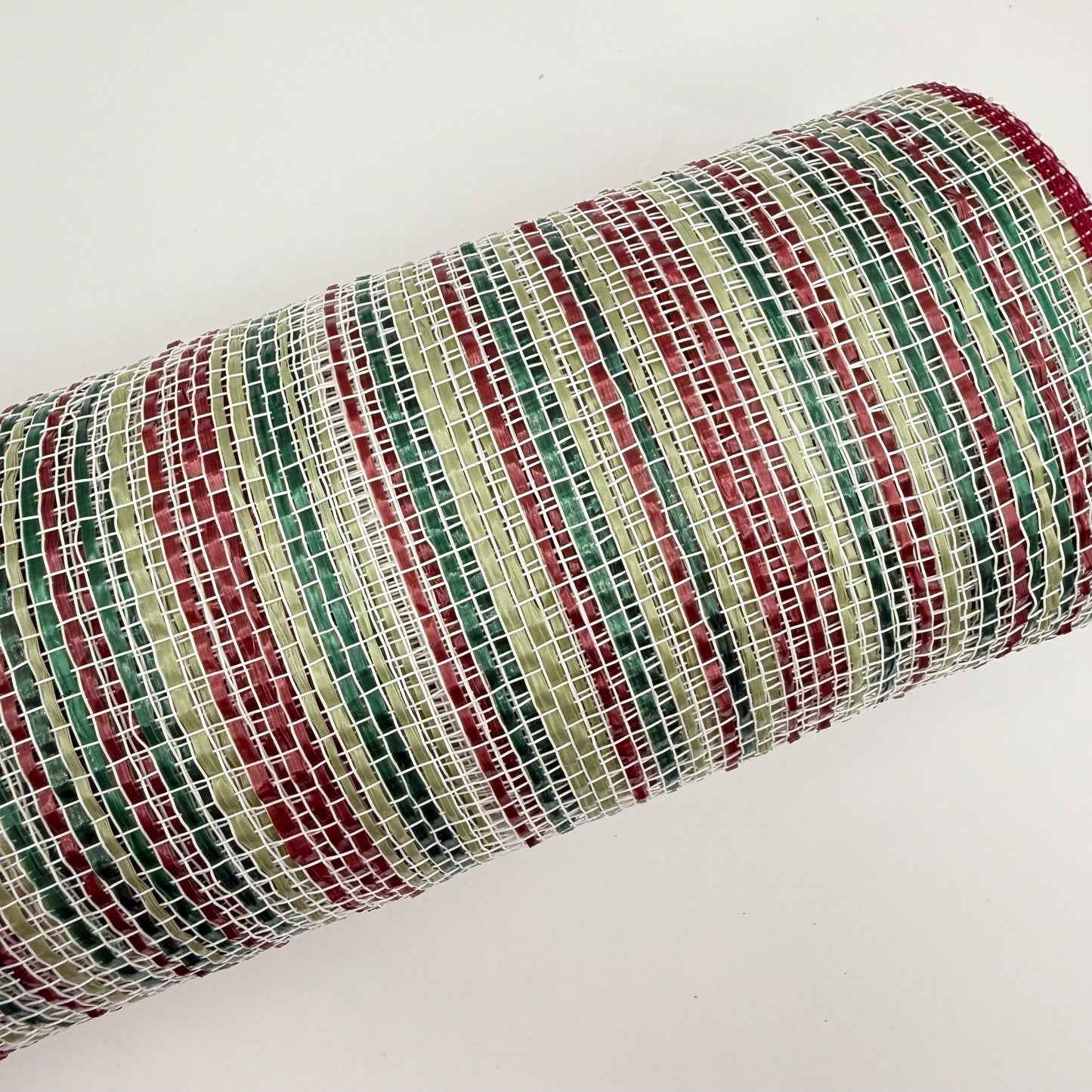 10” by 10 Yards Vertical Multicolor Stripe Mesh: Burgundy Hunter Sage Green and Cream,  Wreathmaking Supplies, Christmas Mesh, RE1369YH