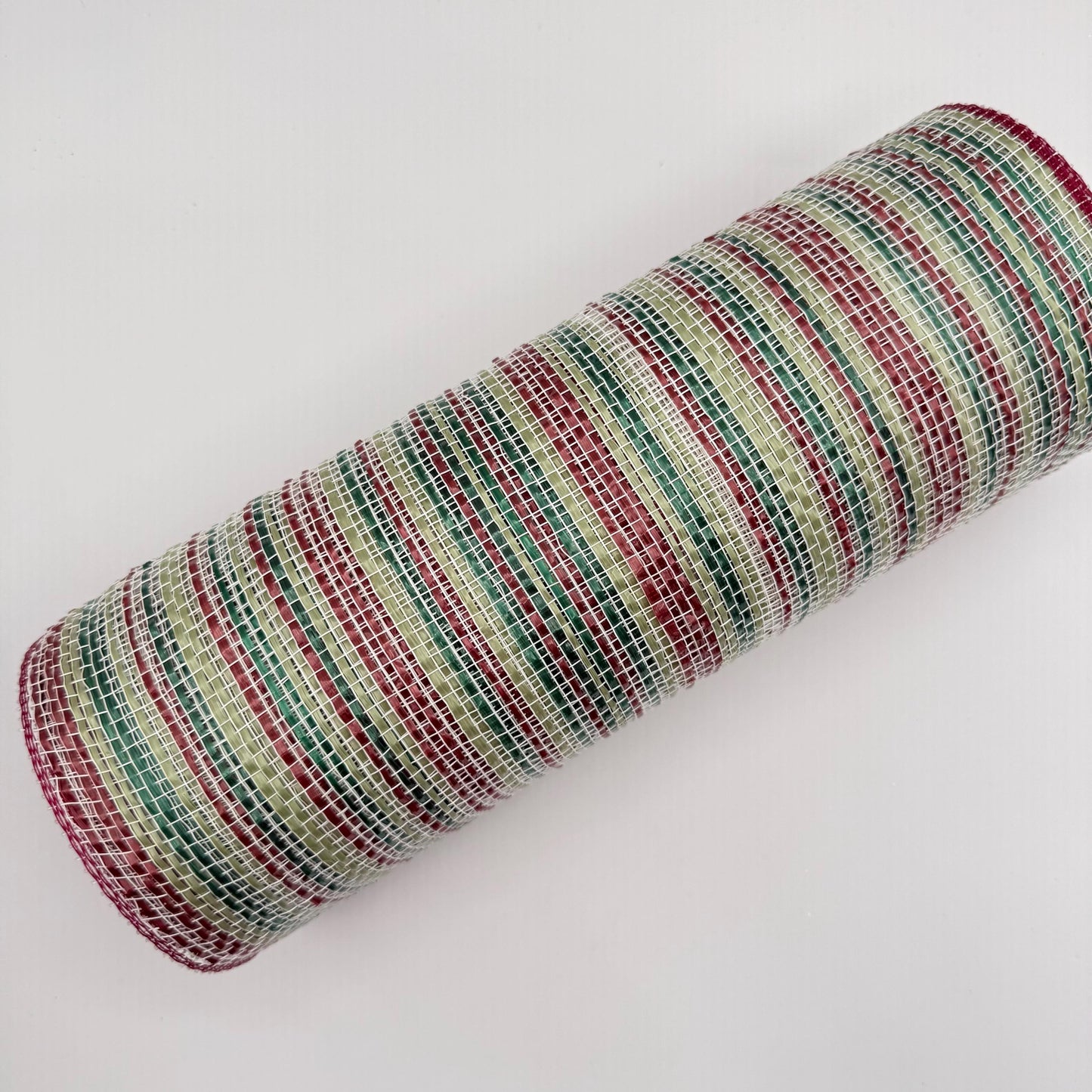 10” by 10 Yards Vertical Multicolor Stripe Mesh: Burgundy Hunter Sage Green and Cream,  Wreathmaking Supplies, Christmas Mesh, RE1369YH