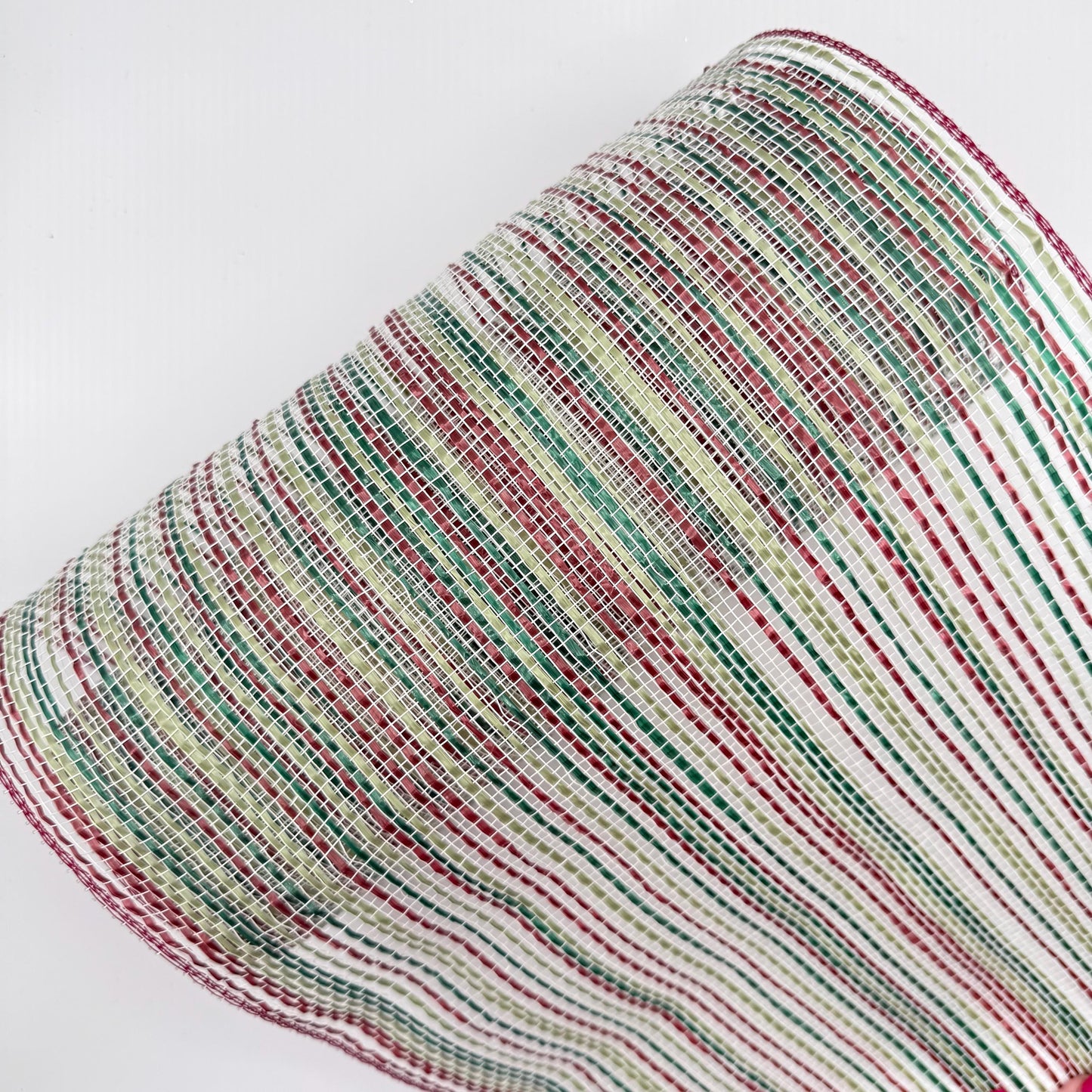 10” by 10 Yards Vertical Multicolor Stripe Mesh: Burgundy Hunter Sage Green and Cream,  Wreathmaking Supplies, Christmas Mesh, RE1369YH