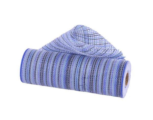 10” by 10 Yards Vertical Multicolor Stripe Mesh: Navy Royal Smoke Blue and White, Wreathmaking Supplies, Patriotic and Spring Mesh, RE1369YA
