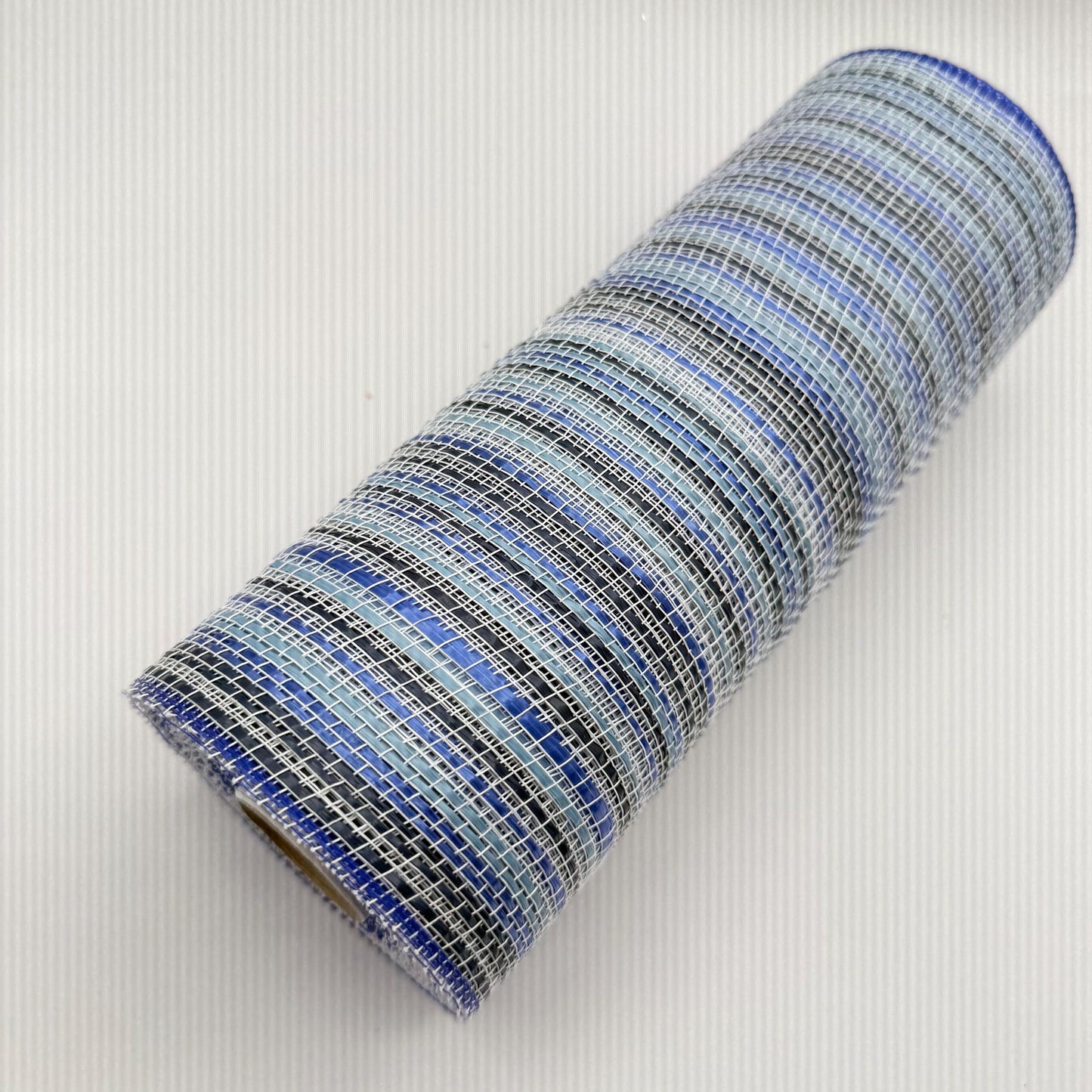 10” by 10 Yards Vertical Multicolor Stripe Mesh: Navy Royal Smoke Blue and White, Wreathmaking Supplies, Patriotic and Spring Mesh, RE1369YA