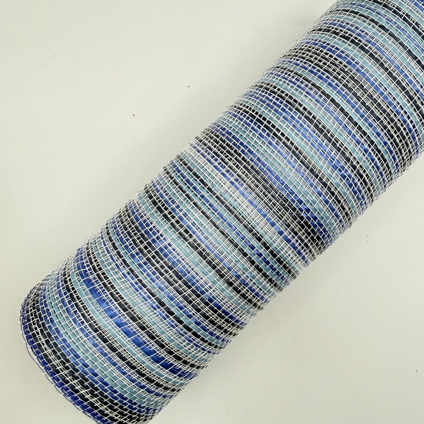 10” by 10 Yards Vertical Multicolor Stripe Mesh: Navy Royal Smoke Blue and White, Wreathmaking Supplies, Patriotic and Spring Mesh, RE1369YA