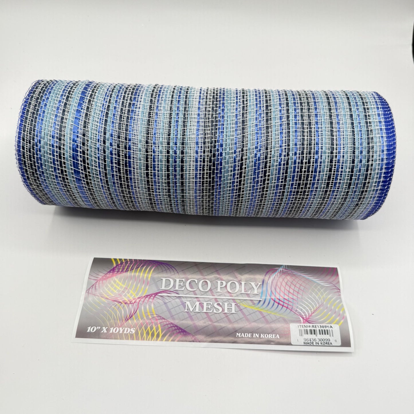 10” by 10 Yards Vertical Multicolor Stripe Mesh: Navy Royal Smoke Blue and White, Wreathmaking Supplies, Patriotic and Spring Mesh, RE1369YA