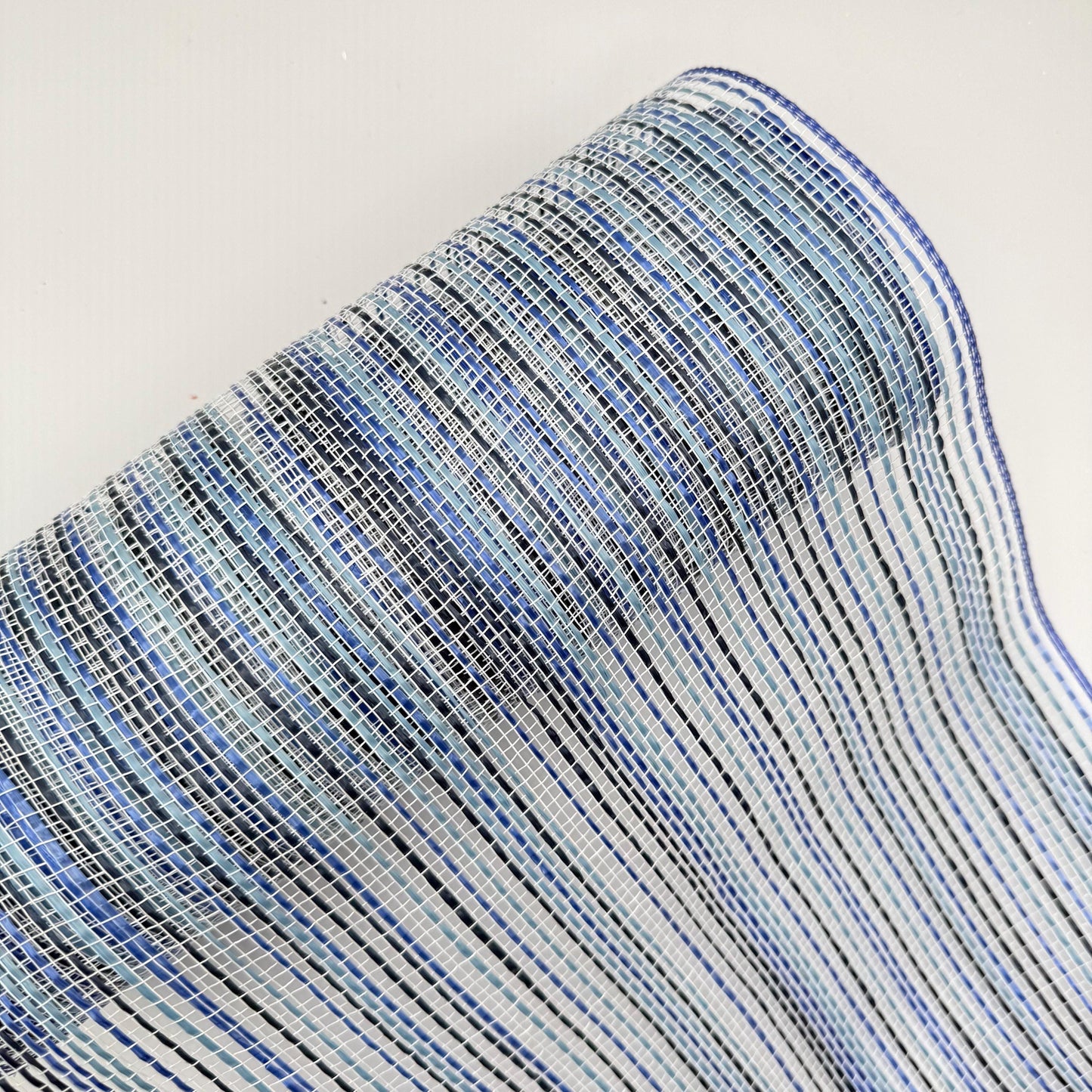 10” by 10 Yards Vertical Multicolor Stripe Mesh: Navy Royal Smoke Blue and White, Wreathmaking Supplies, Patriotic and Spring Mesh, RE1369YA